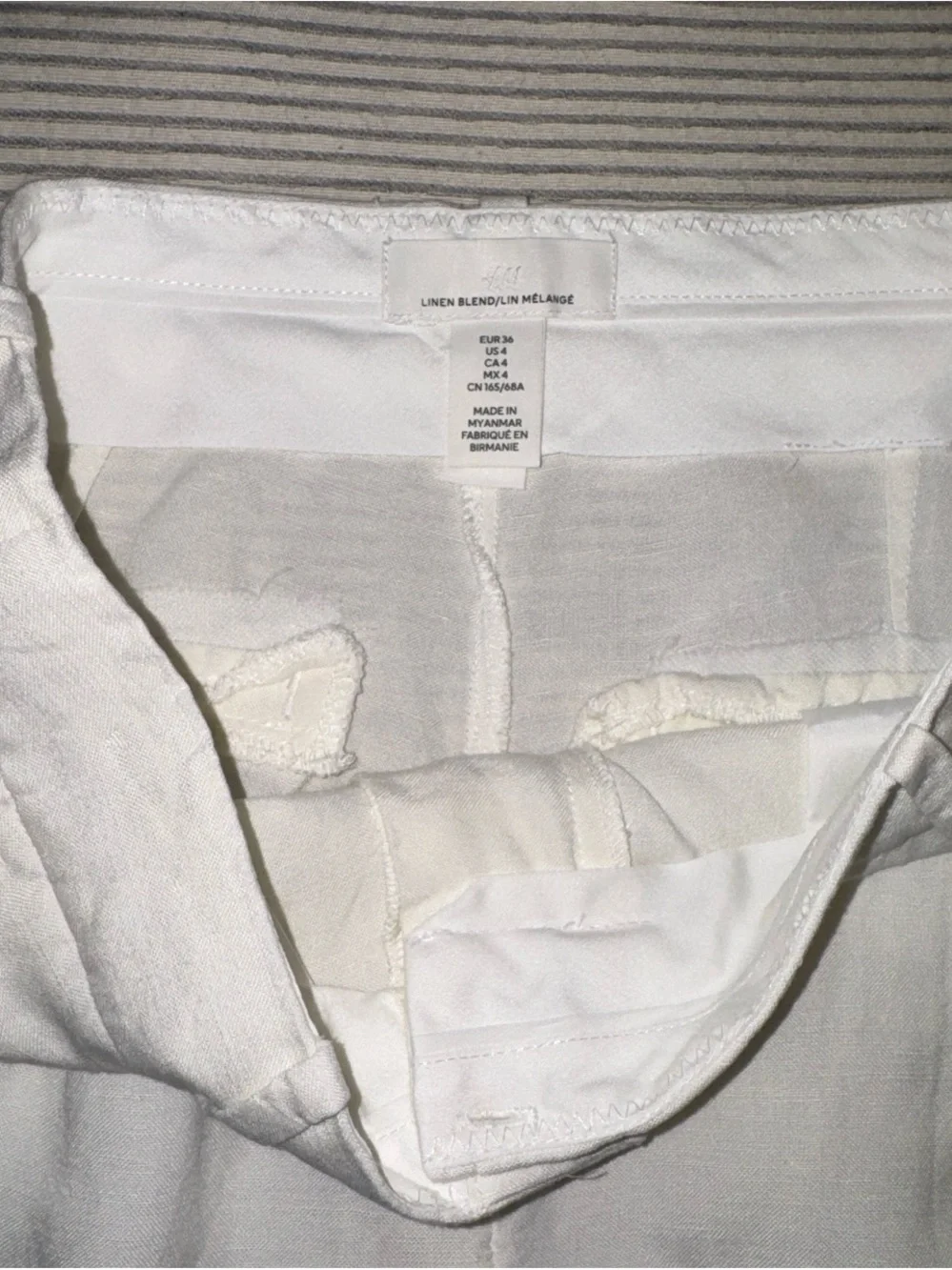 H&M White Linen-Blend Trousers